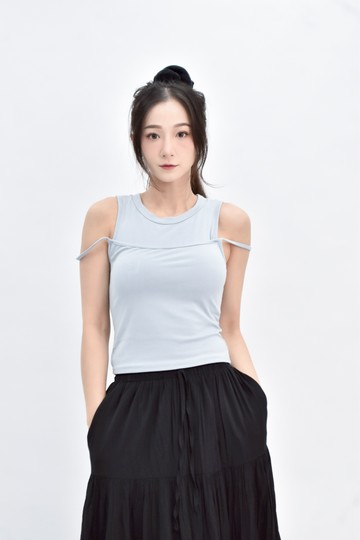 (S) cinc 藍色無袖假兩件 bra top上衣