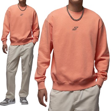 Nike J FLC Crew JT 男款 珊瑚粉色 運動 休閒 大學T 刺繡Logo 上衣 長袖 HF7846-844