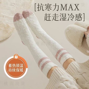 🚚次日達珊瑚絨襪子女冬季小腿月子襪加絨加厚地板襪秋冬保暖睡眠家居長襪