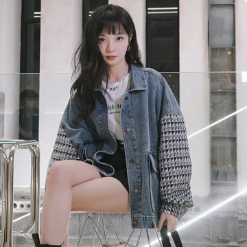現貨+預購 美式牛仔外套丹寧夾克經典牛仔襯衫-韓系翻領復古休閒寬鬆拼接袖女外套74ii51【獨家進口】【米蘭精品】