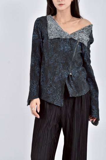 (S) diamondlabel o質感棉質純棉雙色滿版印花長袖藍色外套