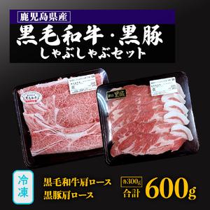 ふるさと納税 鹿児島黒毛和牛・鹿児島黒豚しゃぶしゃぶセット　計600g 鹿児島県大崎町