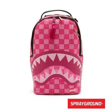 SPRAYGROUND-幾何圖紋棋盤格鋸齒鯊大容量後背包-粉色