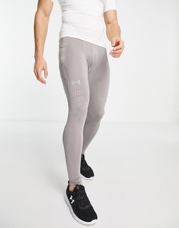 Under Armour Training Cold Gear leggings with reflective detail in stone-Neutral