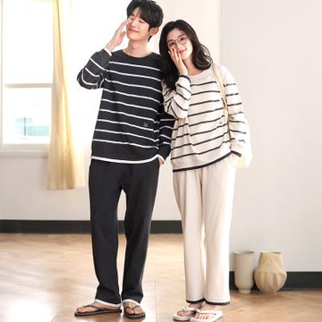 【藍尼居家】現+預 男女款條紋休閒睡衣套裝(女睡衣/男睡衣/情侶睡衣/兩件式/家居服)