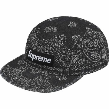 SUPREME 25SS BANDANA JACQUARD DENIM CAMP CAP 丹寧 五分割帽 (黑色)