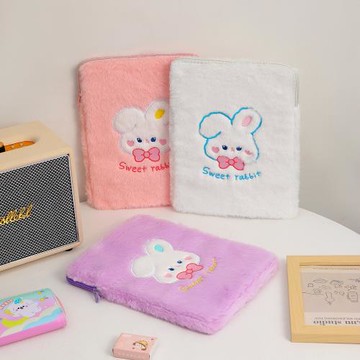 可愛小兔毛絨11寸iPad電腦包韓風繡花學生平板收納包10.2寸內膽包