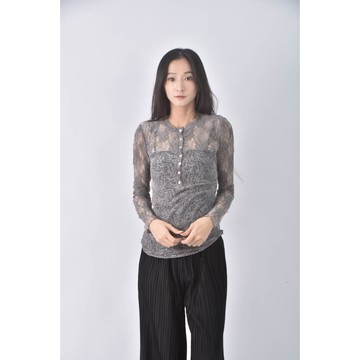 (S) 透紗紫色長袖上衣二手衣