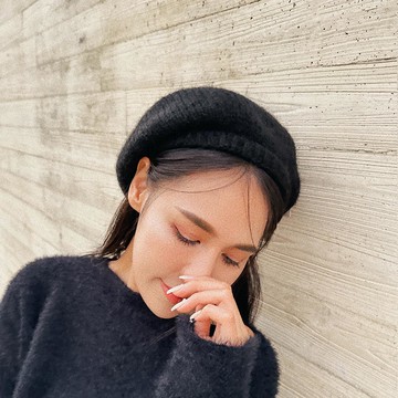 馬海毛針織貝雷帽-黑【KT27341】