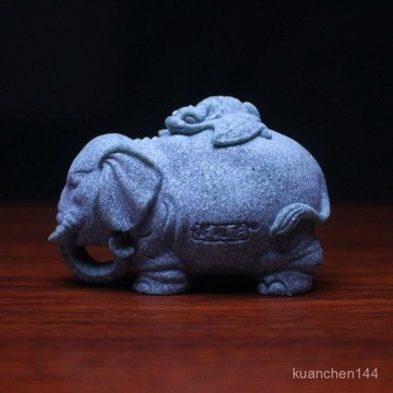 創意青沙石福象瑞獸茶寵假山流水微景觀造景魚缸裝飾品桌麵小擺件