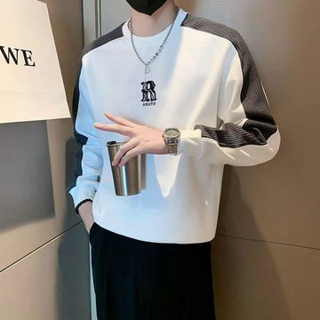 新款潮流痞帥插色條秋男士衛衣冬季長袖圓領T恤時尚休閒