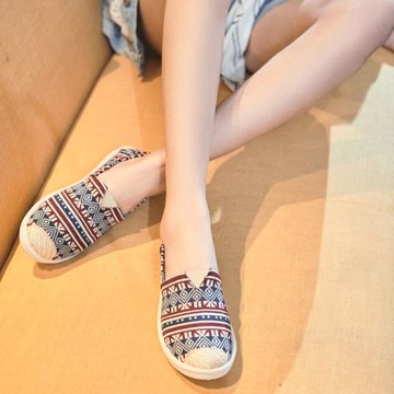 老北京布鞋女ins潮時尚百搭平底懶人一腳蹬亞麻仙女小香漁夫單鞋