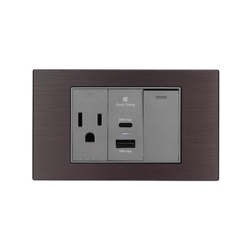 【易智快充】30W USB快充插座面板(AC+USB+LED開關)金屬古銅