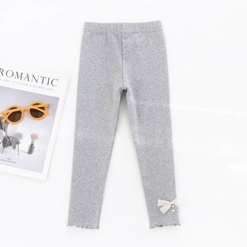 FANMOU - 腰鬆緊木耳邊內搭褲-珍珠蝴蝶結-灰色