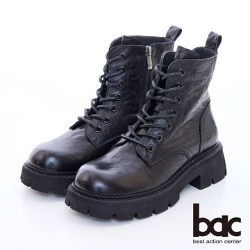 【bac】摔紋率性綁帶短靴-黑