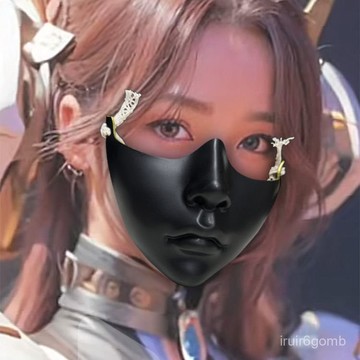 ✨桃園有貨✨半臉白色麵具塑料裝扮道具美女diy古風手繪古風麵罩黑漢服京劇cos VDSX