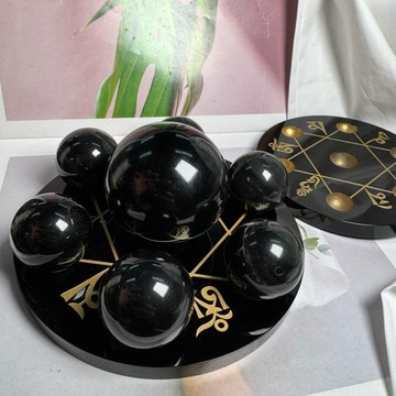 七星盤 七星陣組專用✔️黑石六字箴言七星盤 三種尺寸可挑選 10/12/14公分✔️✔️可放水晶球七星陣 A3157