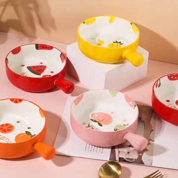 TINYHOME可愛家用手把碗陶瓷碗帶手柄碗烤碗沙拉碗焗飯碗泡面碗