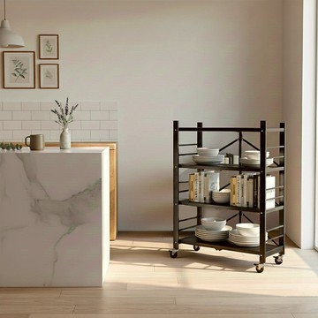 四層70寬免安裝落地折疊置物收納架-附輪 015004 四層-白色