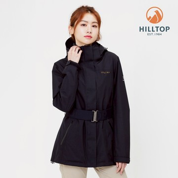 【hilltop山頂鳥】GORE-TEX 防水防風透氣 單件式施華洛世奇水鑽可拆帽大衣外套(可銜接內件) 女款 黑｜PH22XFZ6ECA0
