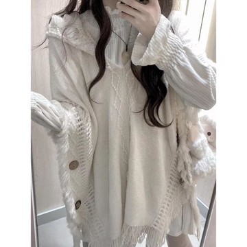 針織衫流蘇斗篷波西米亞風罩衫民族風連帽披肩外搭外套女秋冬毛衣