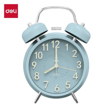得力9036兒童鬧鐘簡約臥室辦公靜音夜光照明金屬敲擊鬧鐘