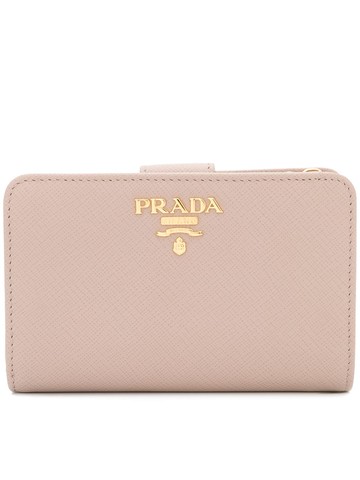 Prada - logo-plaque foldover wallet - women - Calf Leather - One Size - Neutrals