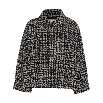 Essentiel Antwerp - Black And Off White Wool Blend Tweed Casual Jacket