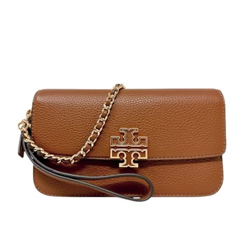 TORY BURCH 雙T-LOGO皮革鏈條斜背包-焦糖