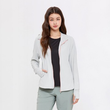 Hang Ten- 冰沙針織涼感防曬連帽外套-女(淺灰)