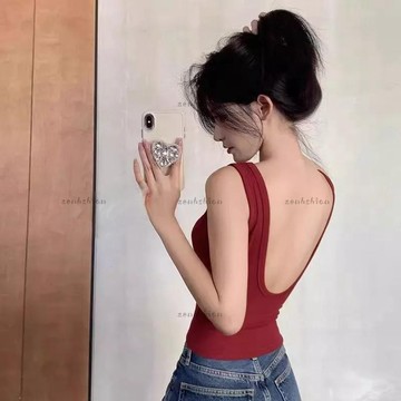 女生背心💖夏季背心 自帶胸墊大U型美背背心 無袖小吊帶背心 短版上衣小可愛 帶胸墊背心顯胸內搭外穿 免穿內衣打底內衫