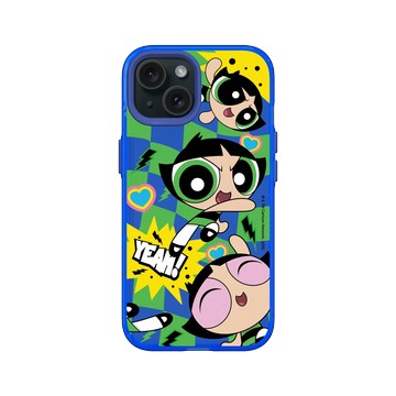 iPhone 15 Clear 激光藍 - The Powerpuff Girls 飛天小女警 - 毛毛 - 可愛格紋款