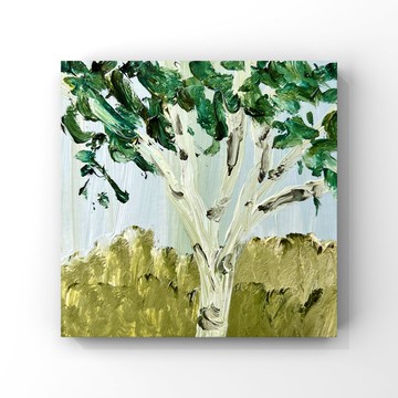 樺樹畫 原創藝術 小樺樹油畫 綠色植牆面裝飾