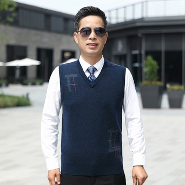 [米蘭精品] 羊毛背心針織衫上衣-加厚V領簡約百搭防寒保暖男背心外套3色74do11