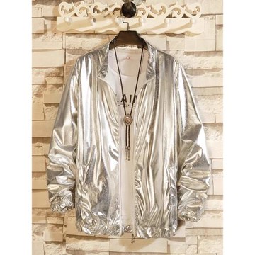 春秋季個性外套銀色亮面夾克男舞臺演出服潮流銀灰褂子表演團購裝