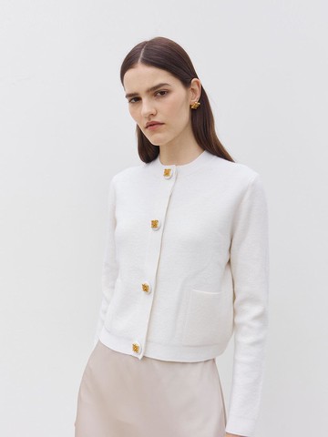 M Logo Button Pocket Knit Cardigan [Beige]
