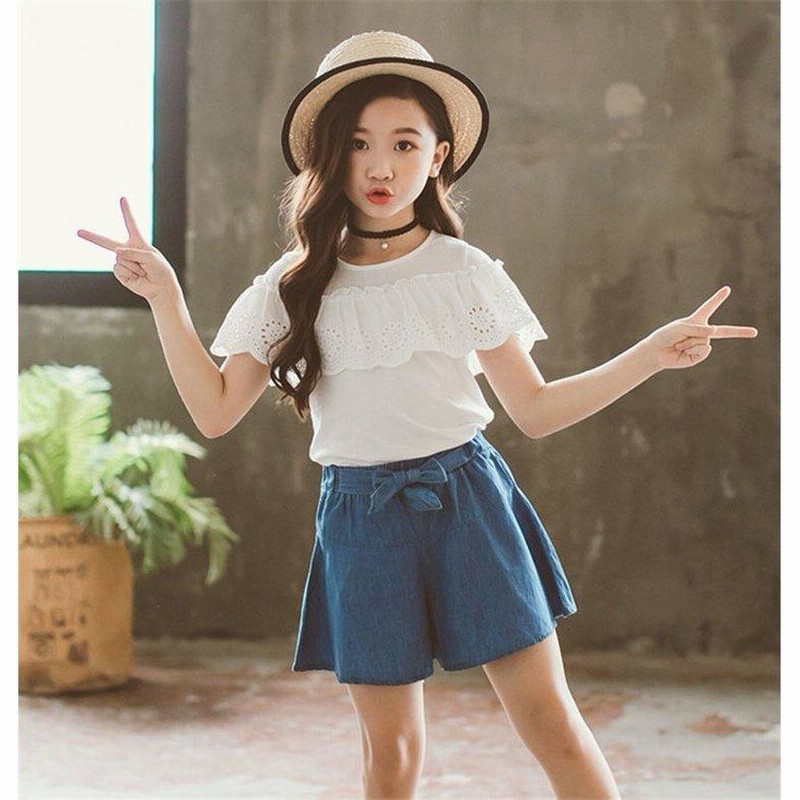 国内即発送】 150㎝ キッズ セットアップ 女の子 上下セット ロゴTシャツ ショートパンツ 150㎝ セットアップ