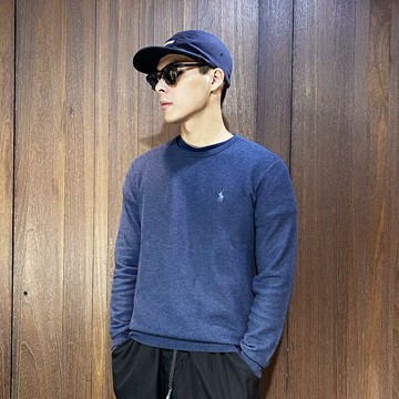 美國百分百【全新真品】Ralph Lauren 針織毛衣 圓領 RL 小馬 上衣 長袖 logo 藍灰 CG35