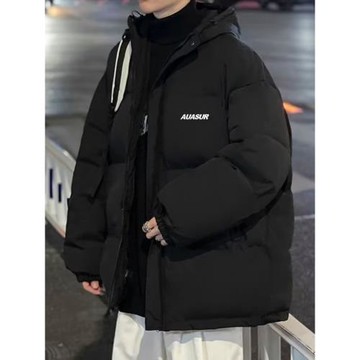 晉江棉衣男加厚秋冬港風寬松純色印花休閑棉服外套韓版立領棉襖子