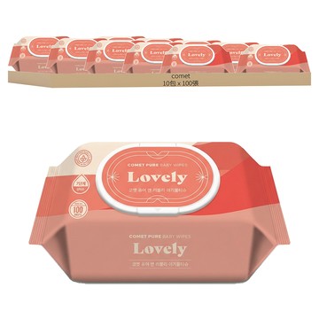 comet Pure Lovely系列 嬰幼兒濕紙巾 掀蓋式 加厚型  100張  10包