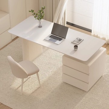 免運 開發票 奶油風巖板書桌辦公桌簡約現代輕奢電腦桌椅學生家用寫字桌咨詢桌 快速出貨