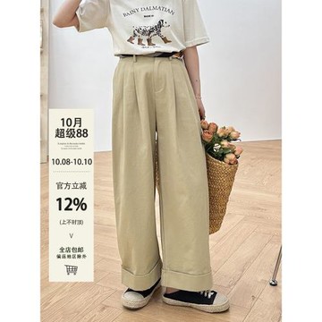 水瓶里的蝎子早春韓版寬松高腰休閑褲日常百搭通勤卷邊闊腿褲長褲