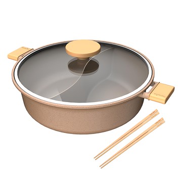 Taste plus 悅味 元麥 一體成型不沾鍋 附竹筷 2雙 IH全對應設計 30cm 陶土色  1個