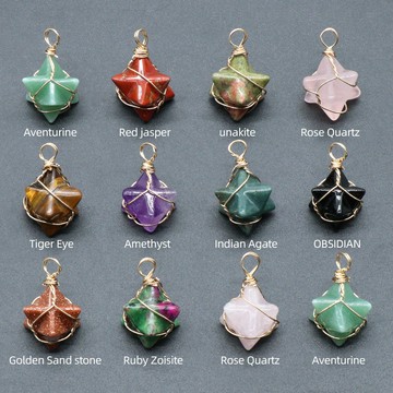 CS2505-1511-Merkaba卡巴星繞絲吊墜天然水晶瑪瑙石頭梅爾卡巴六芒星吊墜