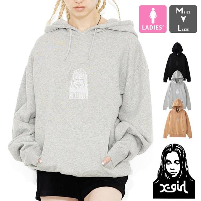 X-girl エックスガール 】 SATIN PATCH SWEAT HOODIE BOX型 サテン