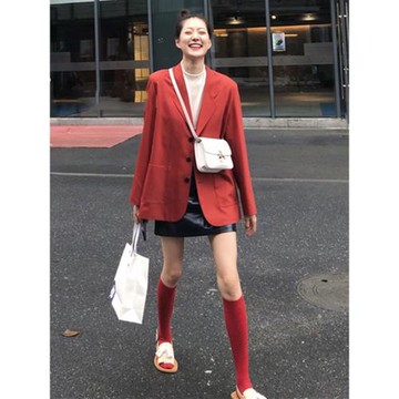 中筒襪子女結婚大紅色棉襪潮高筒襪長筒襪小腿襪堆堆襪及膝運動襪