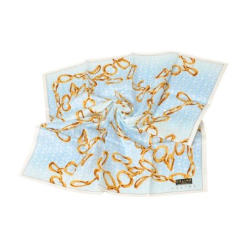 CELINE 繽紛品牌LOGO金鍊圖騰帕領巾(漸層藍系/52CM)