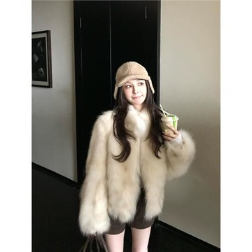 "晚宴千金"環保皮草皮毛一體暈染狐貍毛保暖加厚立領毛毛外套女