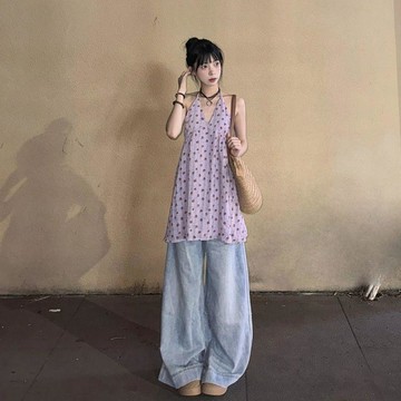 限量開搶⚡【原版+加內裏】紫色碎花掛脖吊帶背心女夏季法式純欲外穿8B2H
