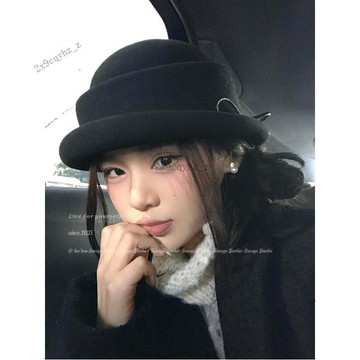 可開發票🥇復古北國黑色卷邊毛呢禮帽女法式赫本風名媛留洋大小姐千金帽秋冬🥇免運